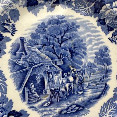 Wood & Sons England - Enoch Wood’s “English Scenery” Blue & White Transferware – Platter & Plates Set