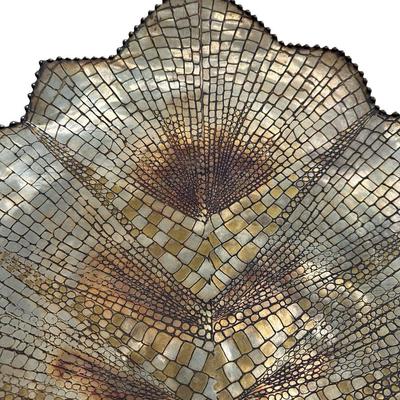Large Vintage Brass Leaf-Shaped Decorative Tray – Textured & Etched Design – Made in India