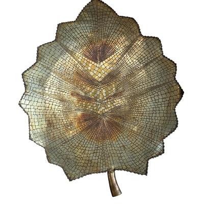 Large Vintage Brass Leaf-Shaped Decorative Tray – Textured & Etched Design – Made in India