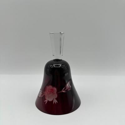 Polish Cut-to-Clear Ruby Red Crystal Bell with Floral Design