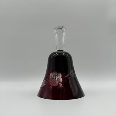 Polish Cut-to-Clear Ruby Red Crystal Bell with Floral Design