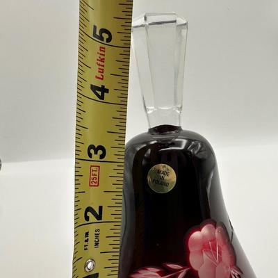 Polish Cut-to-Clear Ruby Red Crystal Bell with Floral Design