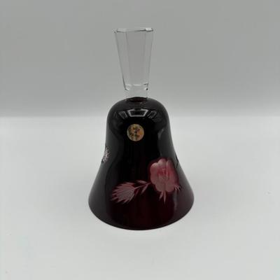 Polish Cut-to-Clear Ruby Red Crystal Bell with Floral Design