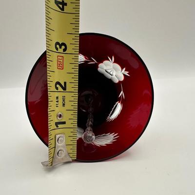 Polish Cut-to-Clear Ruby Red Crystal Bell with Floral Design