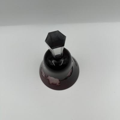 Polish Cut-to-Clear Ruby Red Crystal Bell with Floral Design