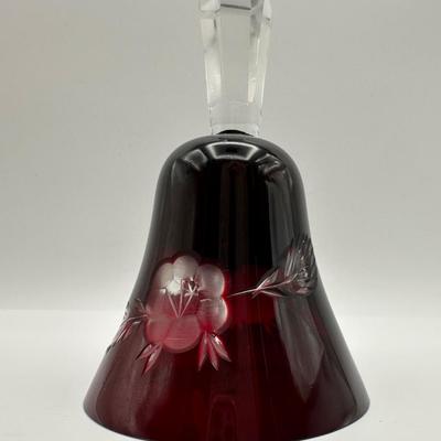 Polish Cut-to-Clear Ruby Red Crystal Bell with Floral Design