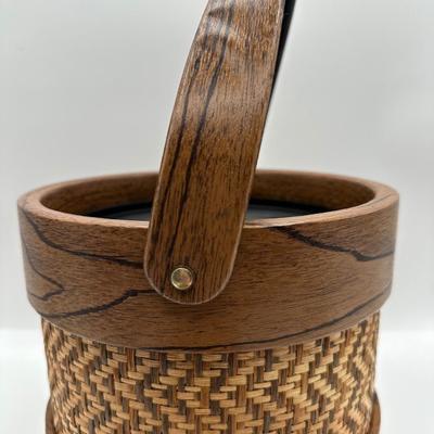 Vintage Elmar “ice-man” Wood & Woven Ice Bucket