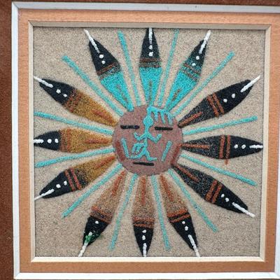 Framed Navajo Native American Art, Rainbow Sand Art, Sand Painting, Wall Art