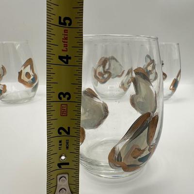 Hand-painted Oyster Libbey Wine Glasses - Set of 4