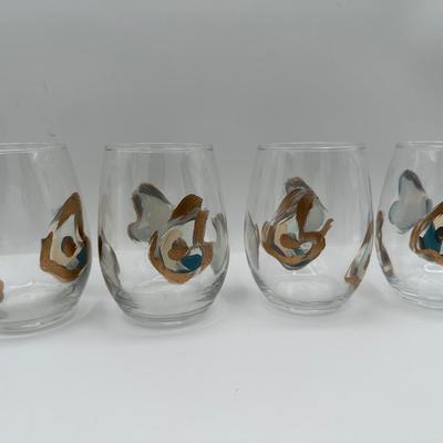 Hand-painted Oyster Libbey Wine Glasses - Set of 4