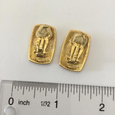 Rare Vintage Liz, Claiborne, logo crest, gold, toned clip on earrings