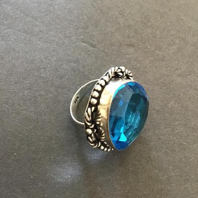 Very beautiful silver 925 chunky Aqua blue statement ring