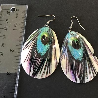 Cool vintage Abbelone Shell, peacock statement earrings