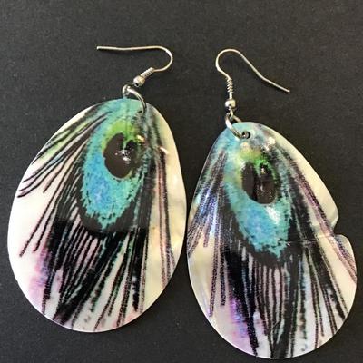 Cool vintage Abbelone Shell, peacock statement earrings