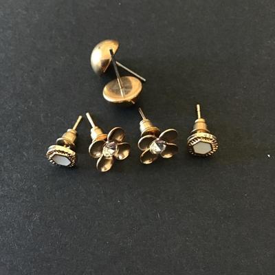 Vintage gold tone, studded earrings