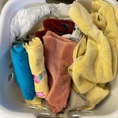 2 laundry basket, baskets of towels