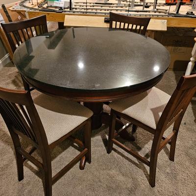 Round Black Stone Top Table + Four Chairs (T1-JS)