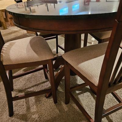 Round Black Stone Top Table + Four Chairs (T1-JS)