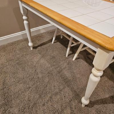 White Wood Table w/ Tile Top & Four Chairs (T1-JS)