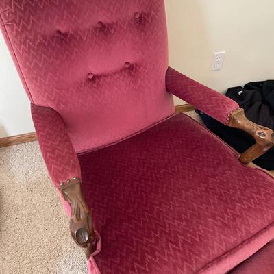 Burgundy chair and ottoman