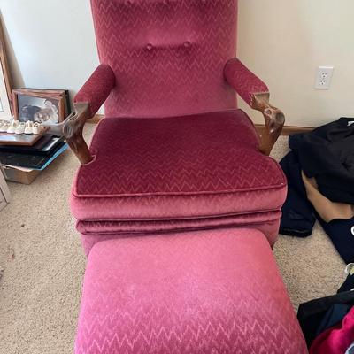 Burgundy chair and ottoman