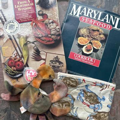 Sale Photo Thumbnail #155: 2 cookbooks 
Ty crab and quilted bag with zipper closure