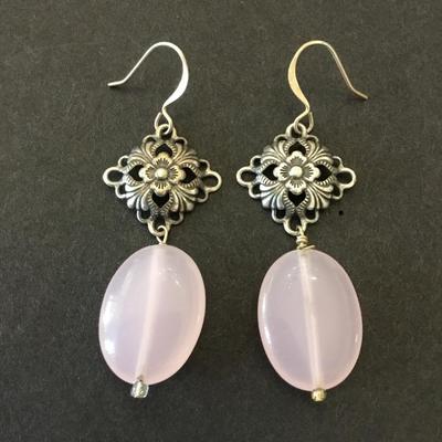 Vintage rosé quartz dangle earrings