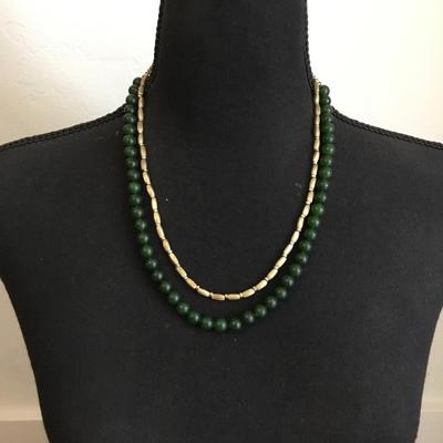 Beautiful Lia Sophia gold tone & dark green double strand necklace