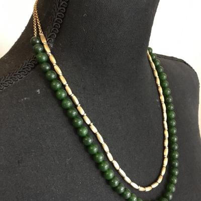 Beautiful Lia Sophia gold tone & dark green double strand necklace