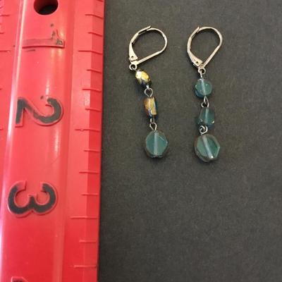 Beautiful, gunmetal, gray Beautiful blue glass dangle earrings