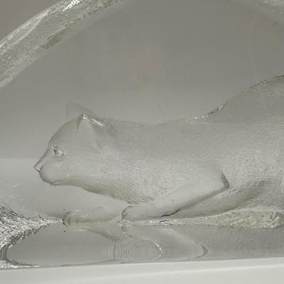Crystal Glass Cat Sculpture by Mats Jonasson, Sweden
