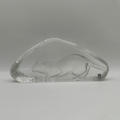 Crystal Glass Cat Sculpture by Mats Jonasson, Sweden