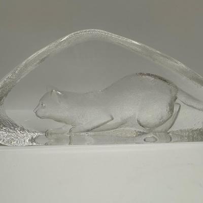 Crystal Glass Cat Sculpture by Mats Jonasson, Sweden