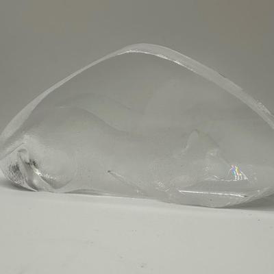 Crystal Glass Cat Sculpture by Mats Jonasson, Sweden