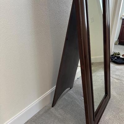 Dark Wood Framed Full-Length Mirror with Stand