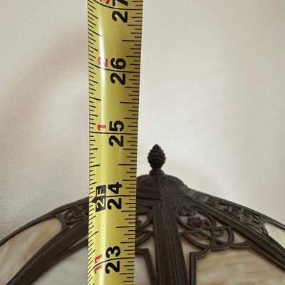 Ornate Metal Table Lamp with Slag Glass Shade