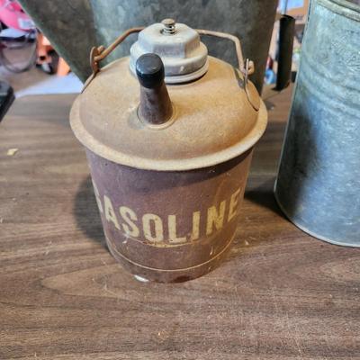 Lot of Metal Cans Vintage Gas Can , Bucket, Water Can with Rusted Bottom