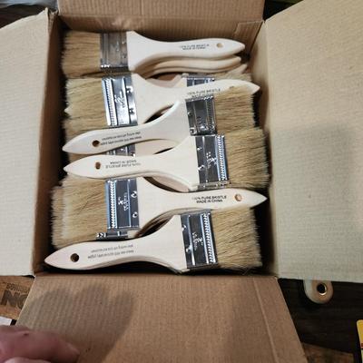 Lot of Paint tools, Brushes , Scrappers, Boot covers, Xacto and more