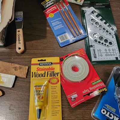 Lot of Paint tools, Brushes , Scrappers, Boot covers, Xacto and more