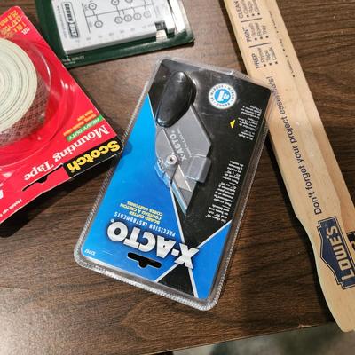 Lot of Paint tools, Brushes , Scrappers, Boot covers, Xacto and more