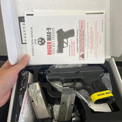 Sale Photo Thumbnail #128: MANUFACTURER: Ruger
FAMILY: Max-9 Series
MODEL: Max-9
TYPE: Semi-Auto Pistol
ITEM GROUP: Centerfire Polymer Pistols
ACTION: Striker Fired
CALIBER/GAUGE: 9mm
FINISH: Black Oxide
FINISH TYPE: Black
FRAME: Polymer Frame
STOCK/GRIPS: Black Polymer
