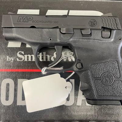 Sale Photo Thumbnail #145: Compact and sleek, the M&P BODYGUARD 380 delivers personal protection in an easy-to-carry, comfortable platform. Chambered for .380 ACP, the lightweight pistol features a high-strength polymer frame with a black, matte-coated stainless-steel slide and bar