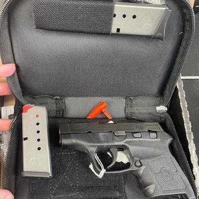 Sale Photo Thumbnail #146: Compact and sleek, the M&P BODYGUARD 380 delivers personal protection in an easy-to-carry, comfortable platform. Chambered for .380 ACP, the lightweight pistol features a high-strength polymer frame with a black, matte-coated stainless-steel slide and bar