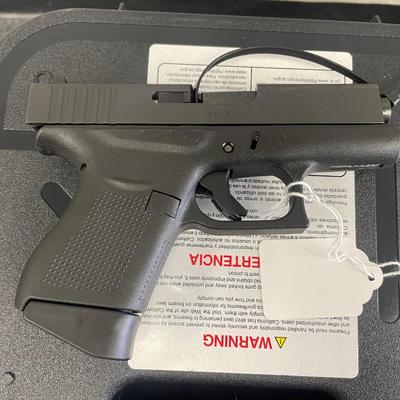 Sale Photo Thumbnail #165: MANUFACTURER: GLOCK
FAMILY: G43 Series
MODEL: G43
TYPE: Semi-Auto Pistol
ITEM GROUP: Centerfire Polymer Pistols
ACTION: Safe Action
CALIBER/GAUGE: 9mm
FINISH: Gas Nitride
FRAME: Polymer Frame
STOCK/GRIPS: Black Polymer
BARREL: 3.39"
OVERALL LEN