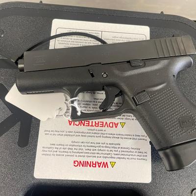 Sale Photo Thumbnail #164: MANUFACTURER: GLOCK
FAMILY: G43 Series
MODEL: G43
TYPE: Semi-Auto Pistol
ITEM GROUP: Centerfire Polymer Pistols
ACTION: Safe Action
CALIBER/GAUGE: 9mm
FINISH: Gas Nitride
FRAME: Polymer Frame
STOCK/GRIPS: Black Polymer
BARREL: 3.39"
OVERALL LEN