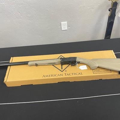 Sale Photo Thumbnail #206: MANUFACTURER: American Tactical Inc
FAMILY: Nomad Series
MODEL: Nomad
TYPE: Shotgun
ITEM GROUP: Sporting Single Shot Shotguns
ACTION: Single Shot
CALIBER/GAUGE: 20 Gauge
FINISH: Matte Black
FINISH TYPE: Blued
STOCK: Synthetic Stock
STOCK/GRIPS: 