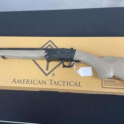 Sale Photo Thumbnail #207: MANUFACTURER: American Tactical Inc
FAMILY: Nomad Series
MODEL: Nomad
TYPE: Shotgun
ITEM GROUP: Sporting Single Shot Shotguns
ACTION: Single Shot
CALIBER/GAUGE: 20 Gauge
FINISH: Matte Black
FINISH TYPE: Blued
STOCK: Synthetic Stock
STOCK/GRIPS: 