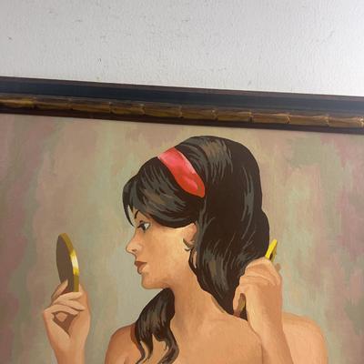 Sale Photo Thumbnail #293: Art is in the Eye of the Beholder; Looks like a really good paint by numbers. Measures 21" X 31" WOW! Soo 70's 