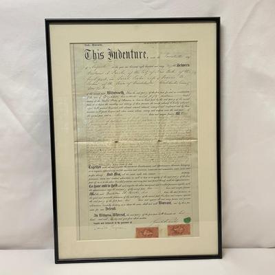 Framed 1868 Indenture Deed w/ $1 Washington Stamps (O-SS)