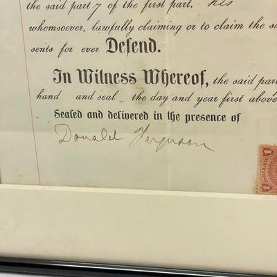 Framed 1868 Indenture Deed w/ $1 Washington Stamps (O-SS)